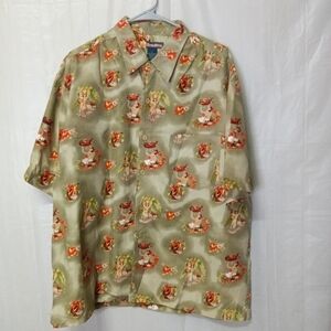 BURNSIDE Hula Girl Hawaiian Shirt Button Down Men's